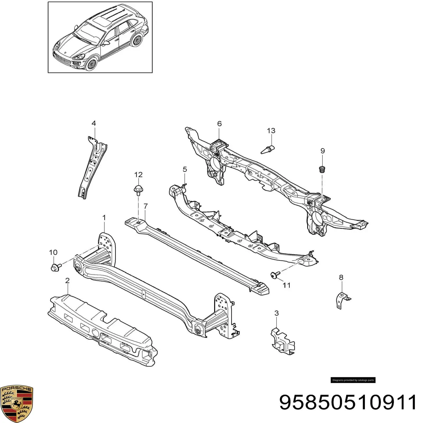95850510911 Porsche Балка бампера переднього