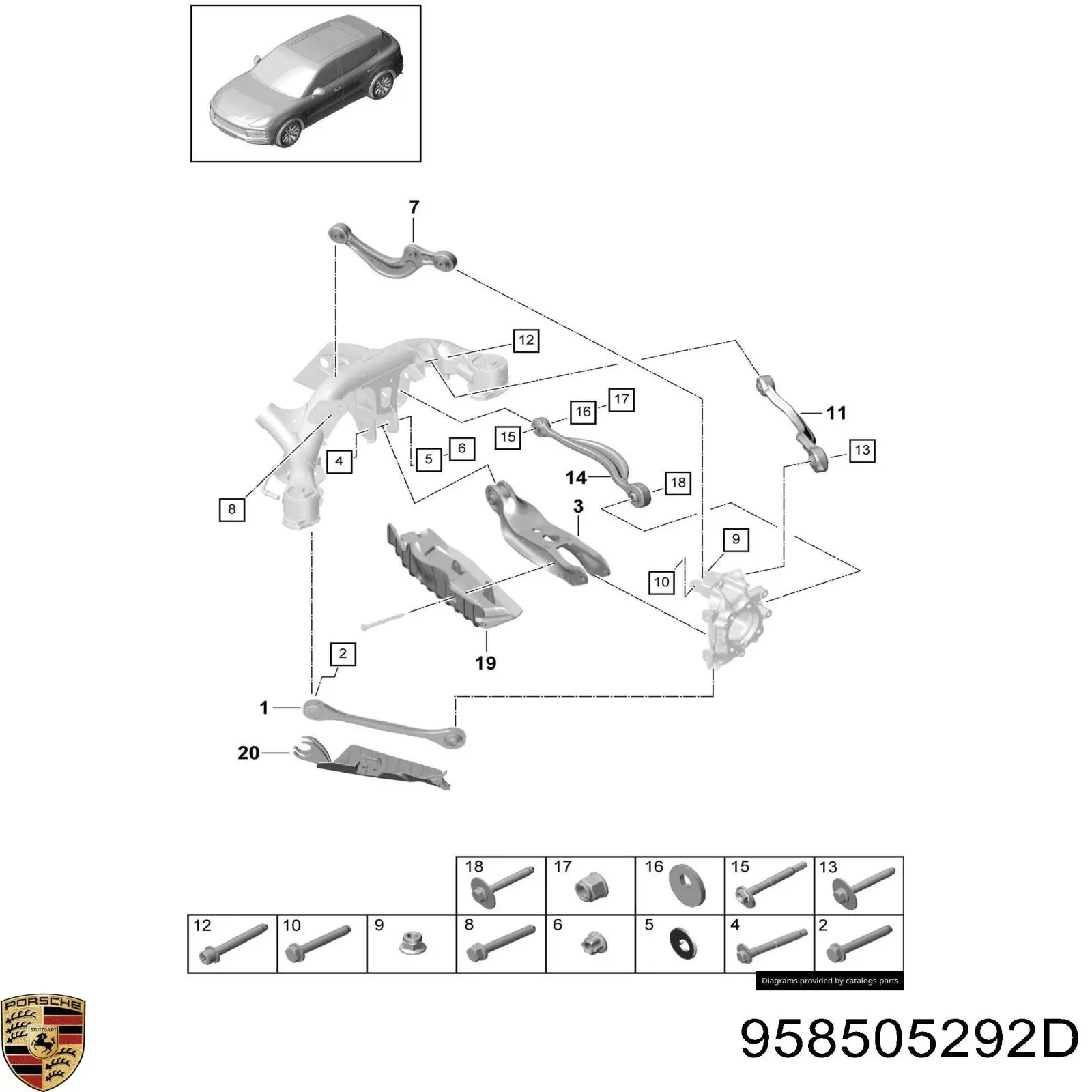 958505292D Porsche Балансир задній правий