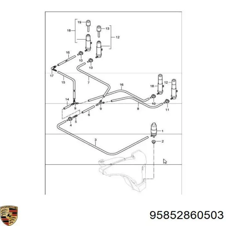 Горловина бачка омивача Porsche 95852860503 ціна, від 26.45 USD