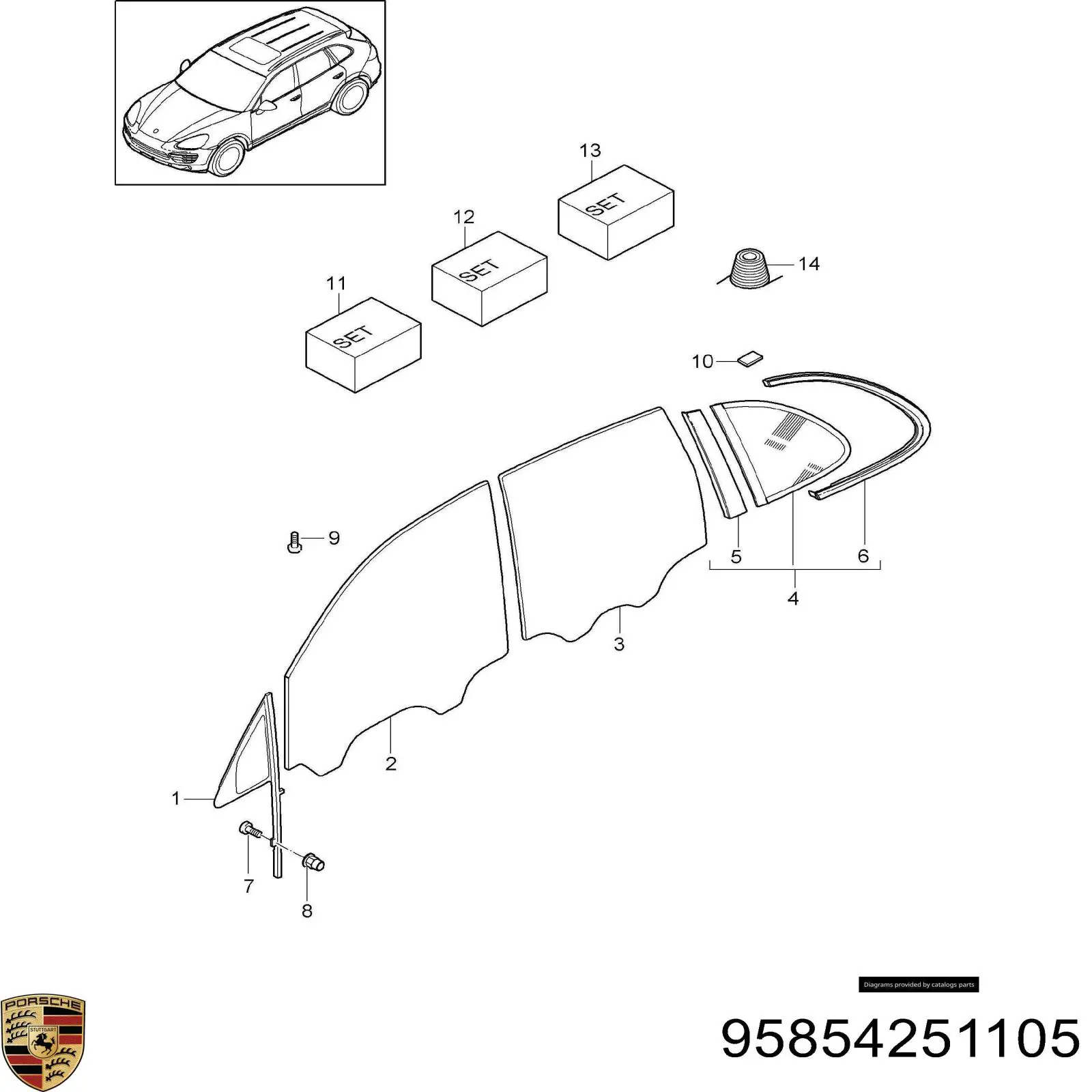 95854251106 Porsche Скло передніх дверей, лівою