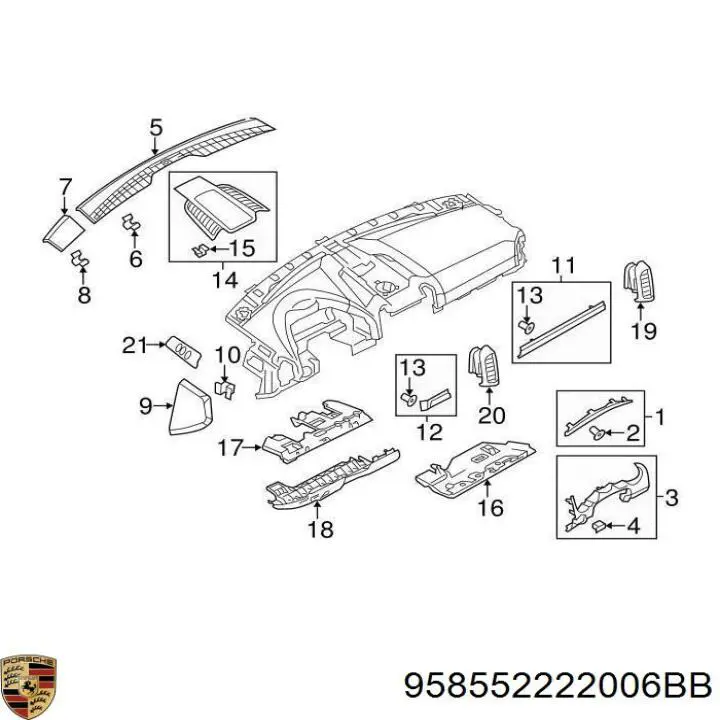 958552222006BB Porsche Молдинг (накладка) панелі приладів "торпедо", правий