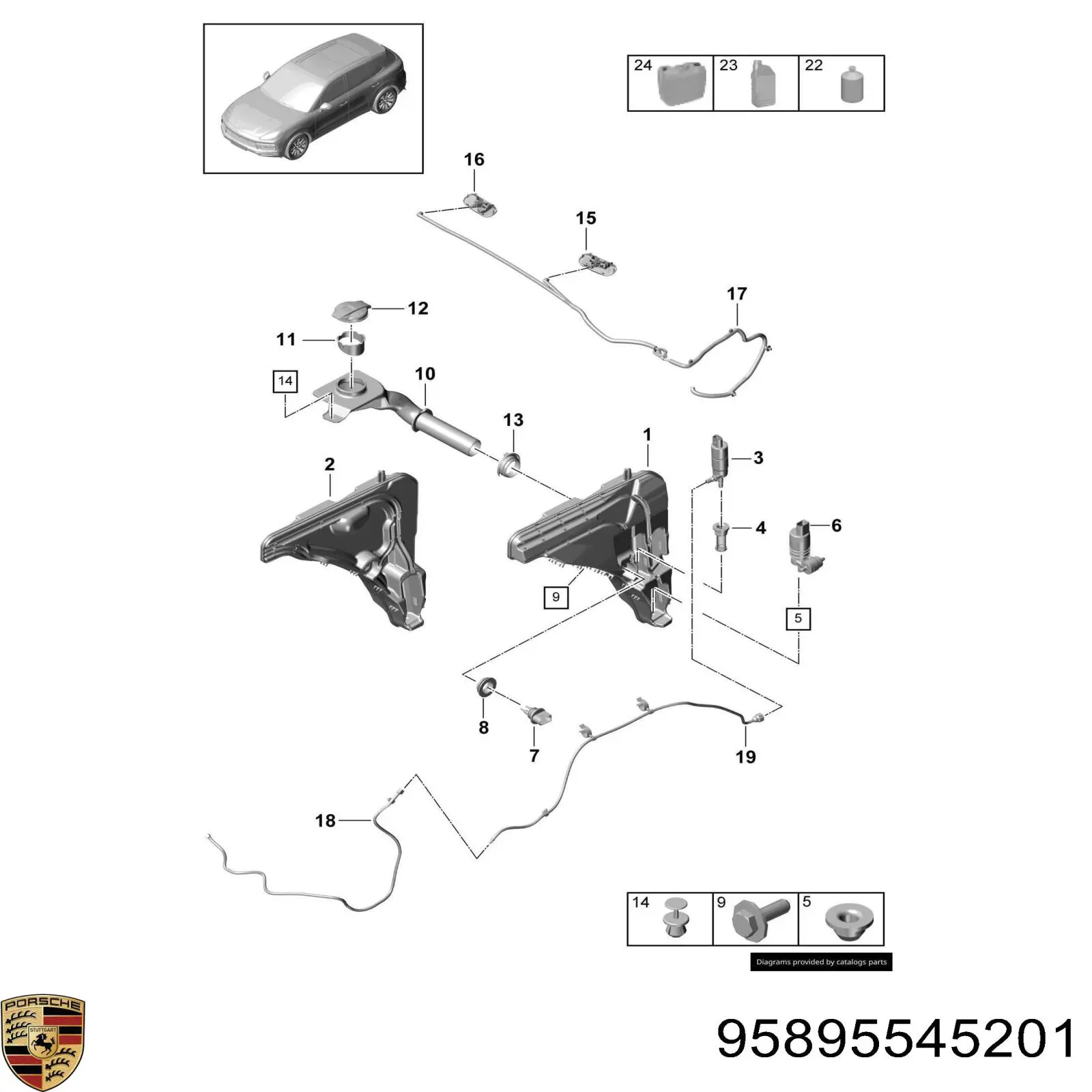 Бачок склоомивача на Porsche Cayenne  9YA