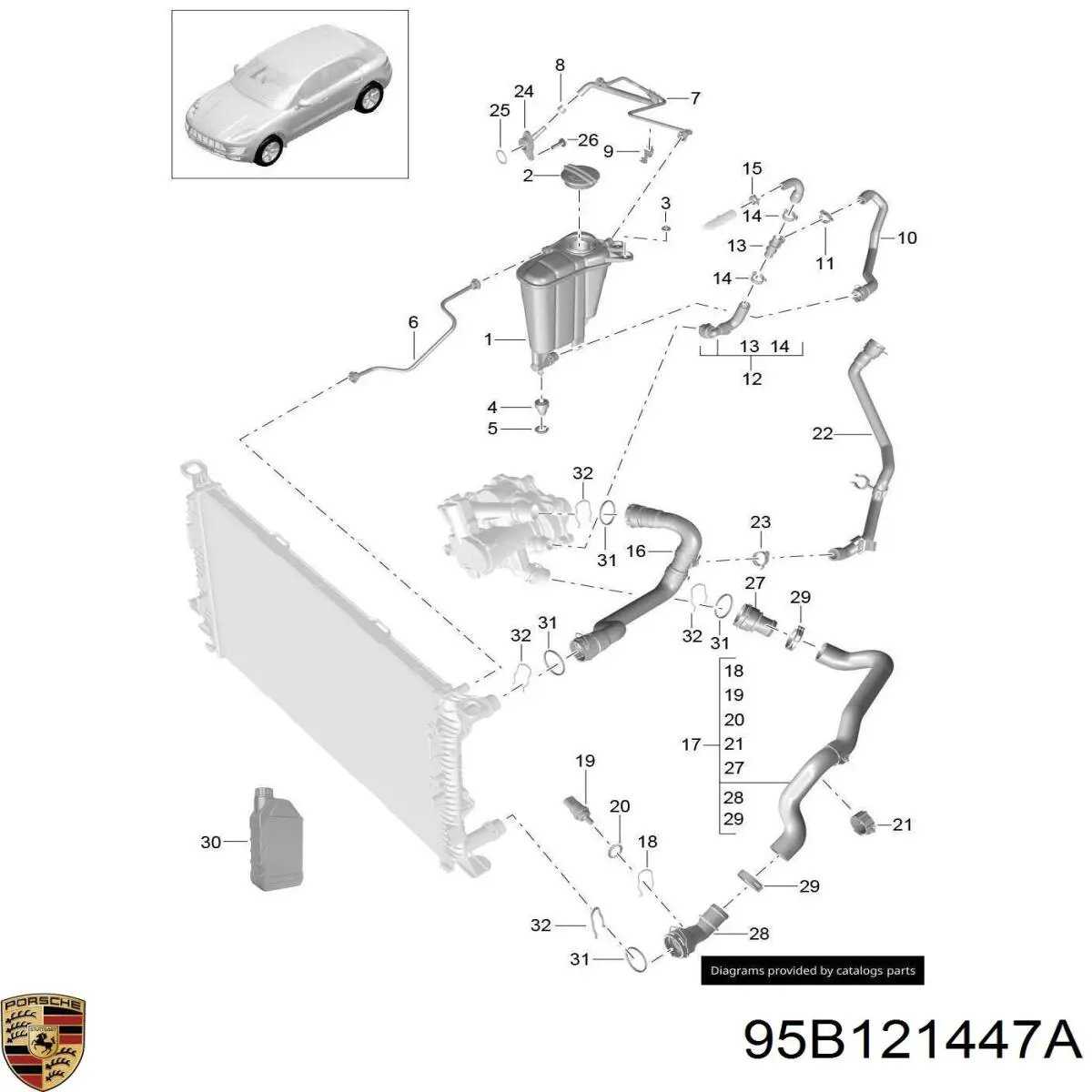 95B121447A Porsche Шланг розширювального бачка, верхній