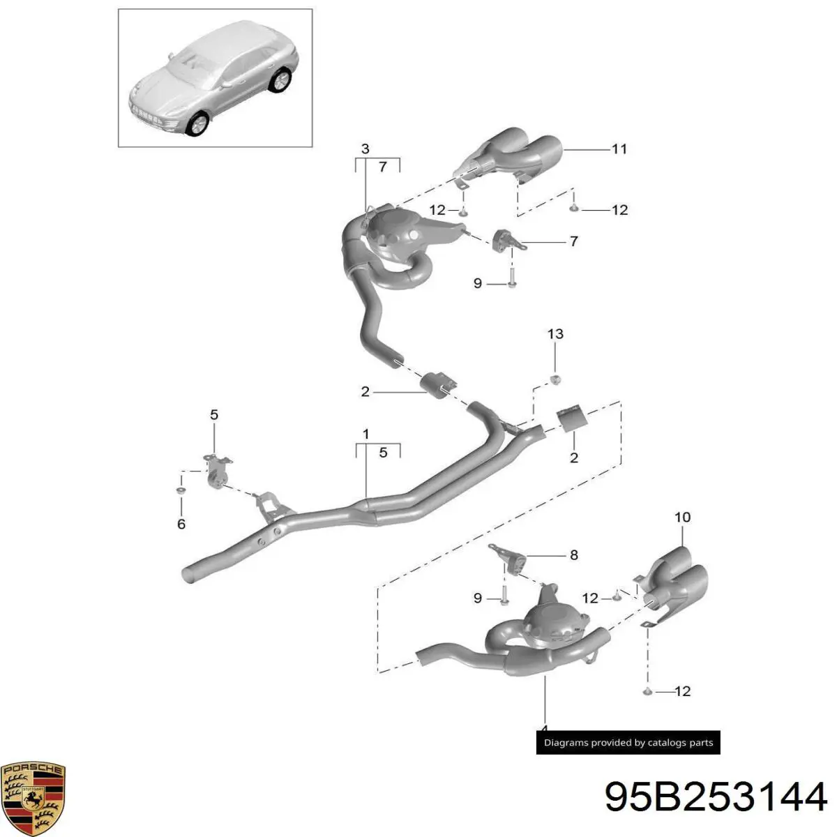 Кронштейн приймальної труби глушника Porsche 95B253144 ціна, від 15.95 USD