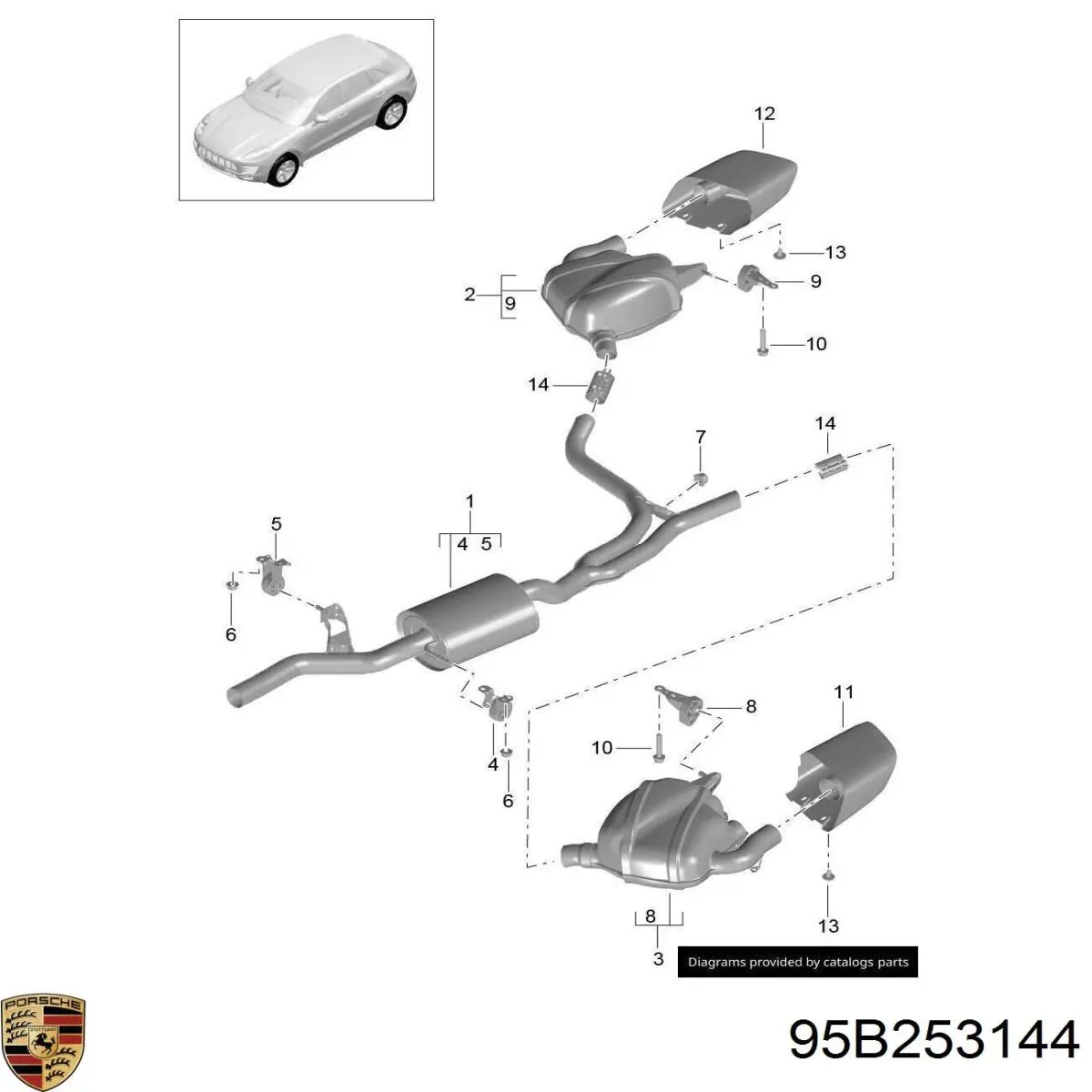 Кронштейн приймальної труби глушника 95B253144 Porsche