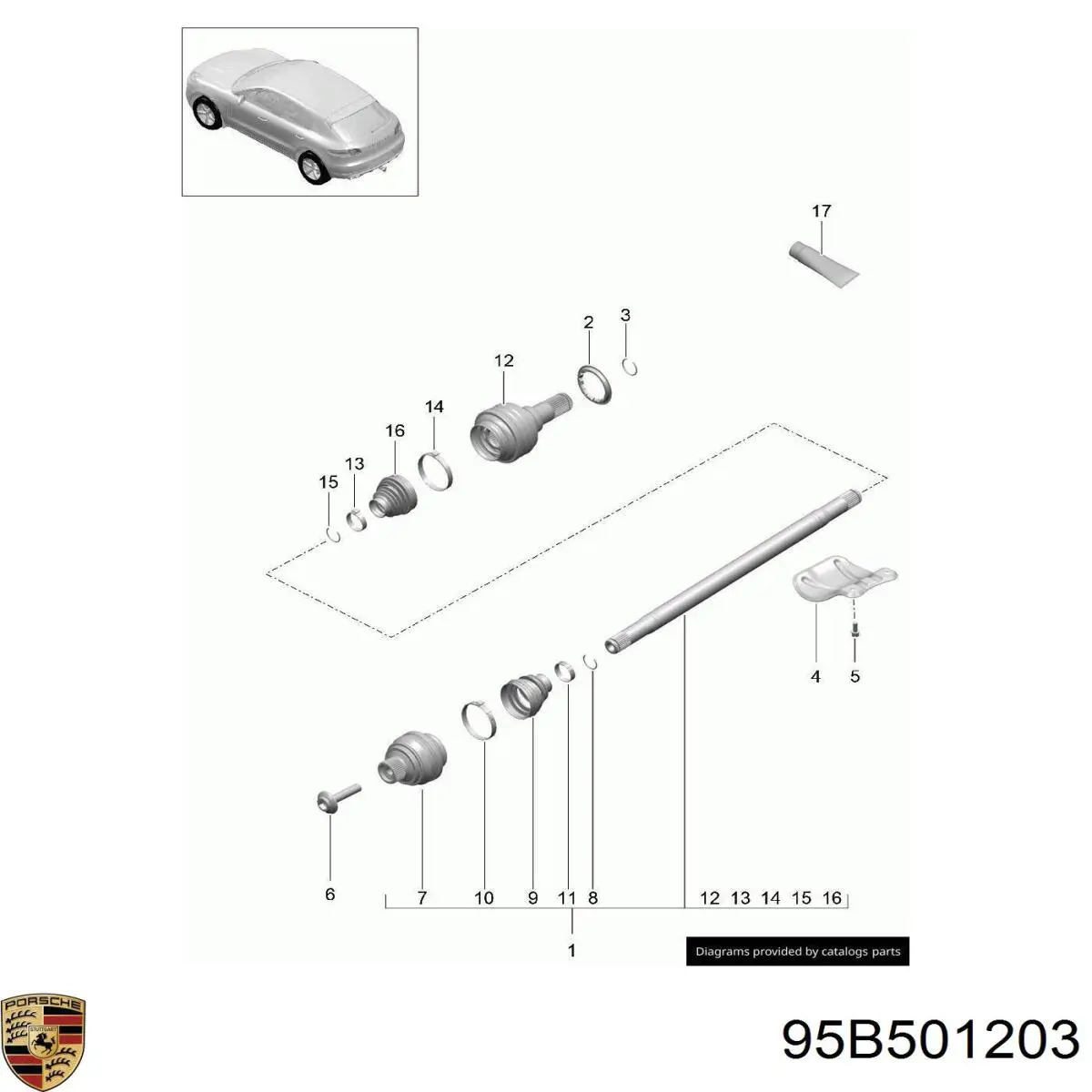 Купити 95B501203 Porsche Піввісь задня