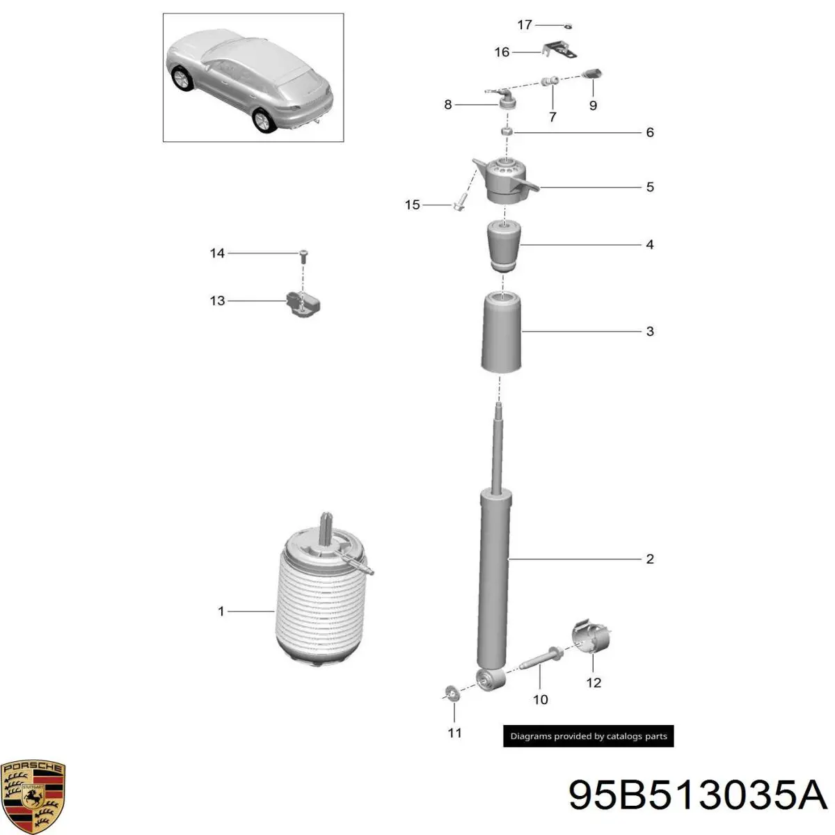 Амортизатор задній 95B513035A Porsche