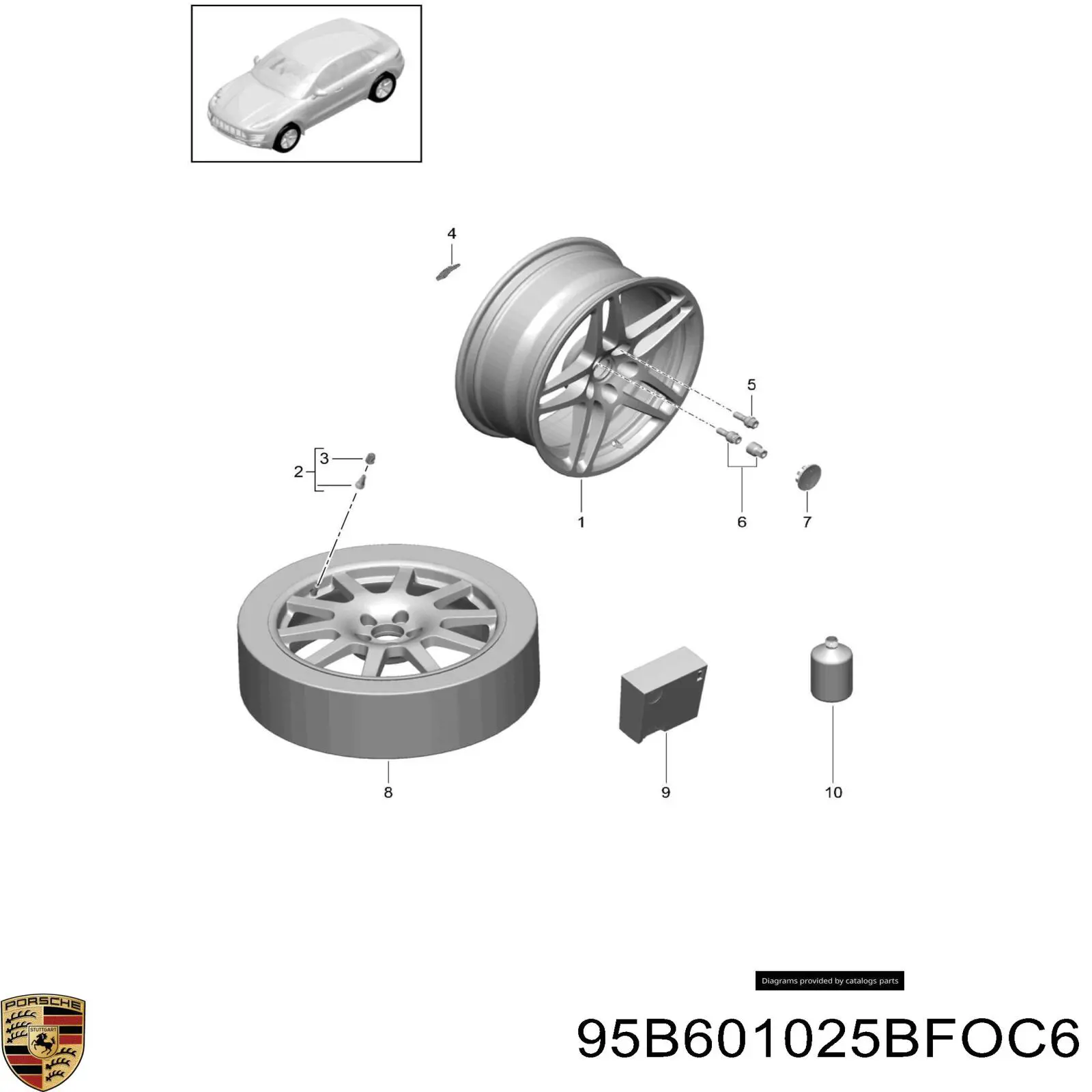 95B601025BFOC6 Porsche Диски колісні литі (легкосплавні, титанові)