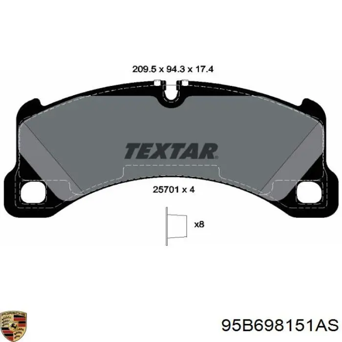 Гальмівні колодки Porsche 95B698151AS ціна, від 146.06 USD