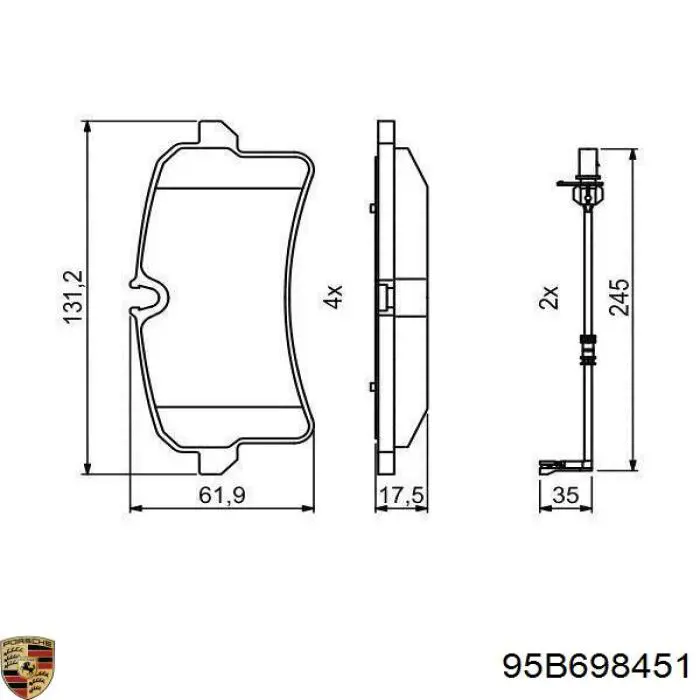 Задні гальмівні колодки 95B698451 Porsche
