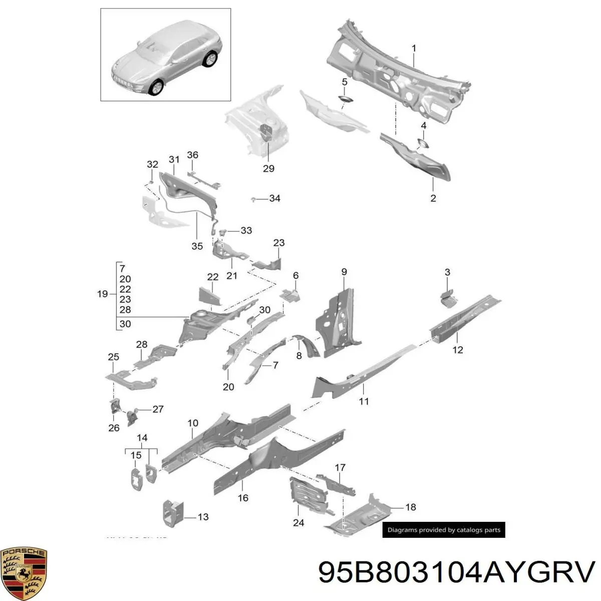 95B803104AYGRV Porsche Лонжерон рами передній правий
