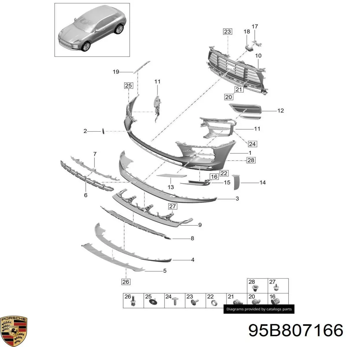 95B807166 Porsche Лівий кронштейн переднього бампера