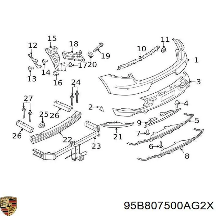 95B807500AG2X Porsche Заглушка бампера буксирувального гака, задня
