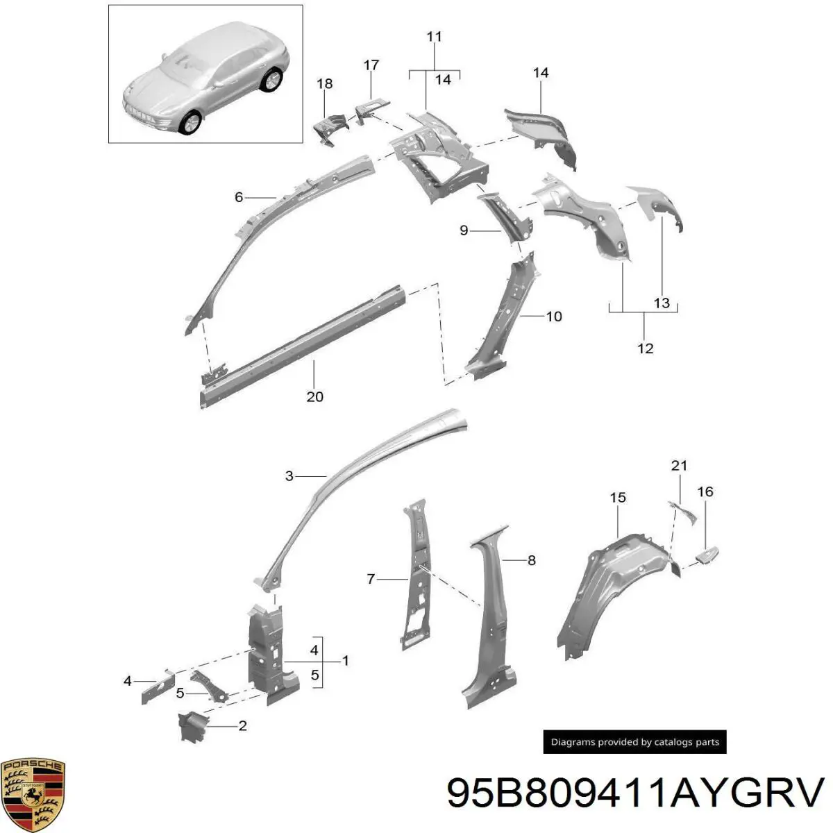 95B809411CYGRV Porsche Арка крила заднього лівого