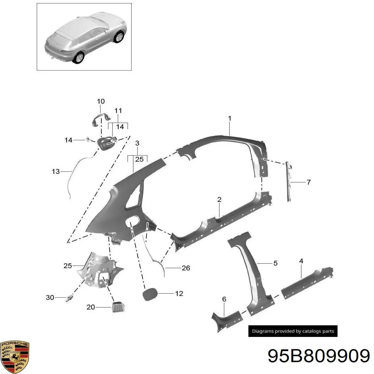95B809909 Porsche Дверцята бензобака