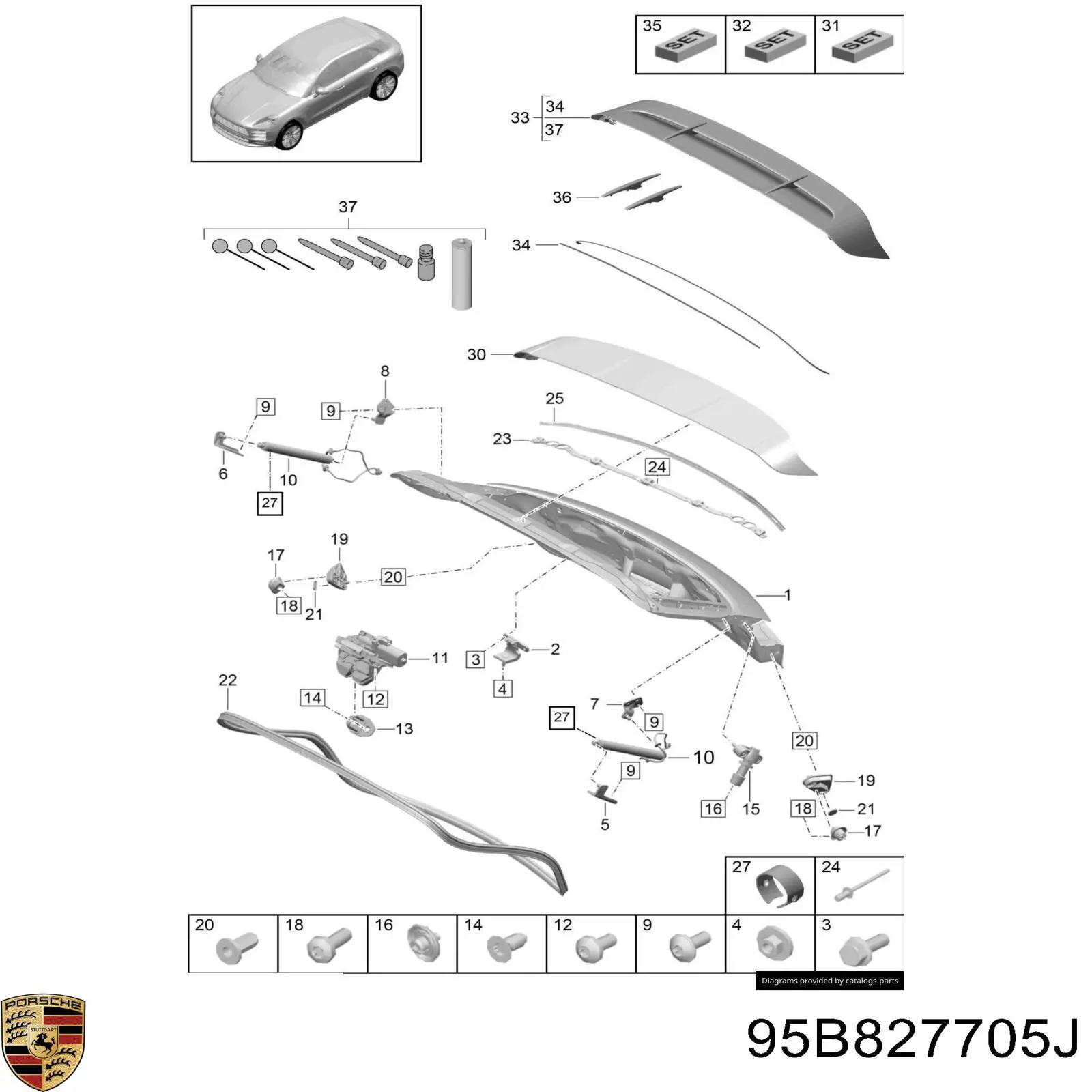 Ущільнювач дверей задка кузова Porsche 95B827705C ціна, від 114.41 USD