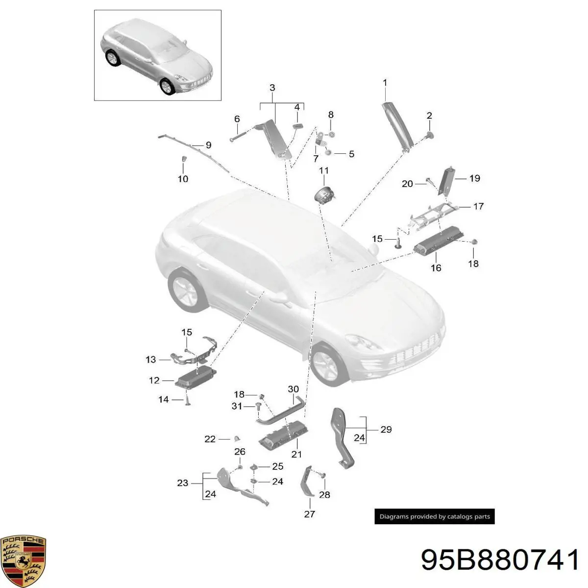 Купити 95B880741 Porsche Подушка безпеки, збоку ліва айрбег