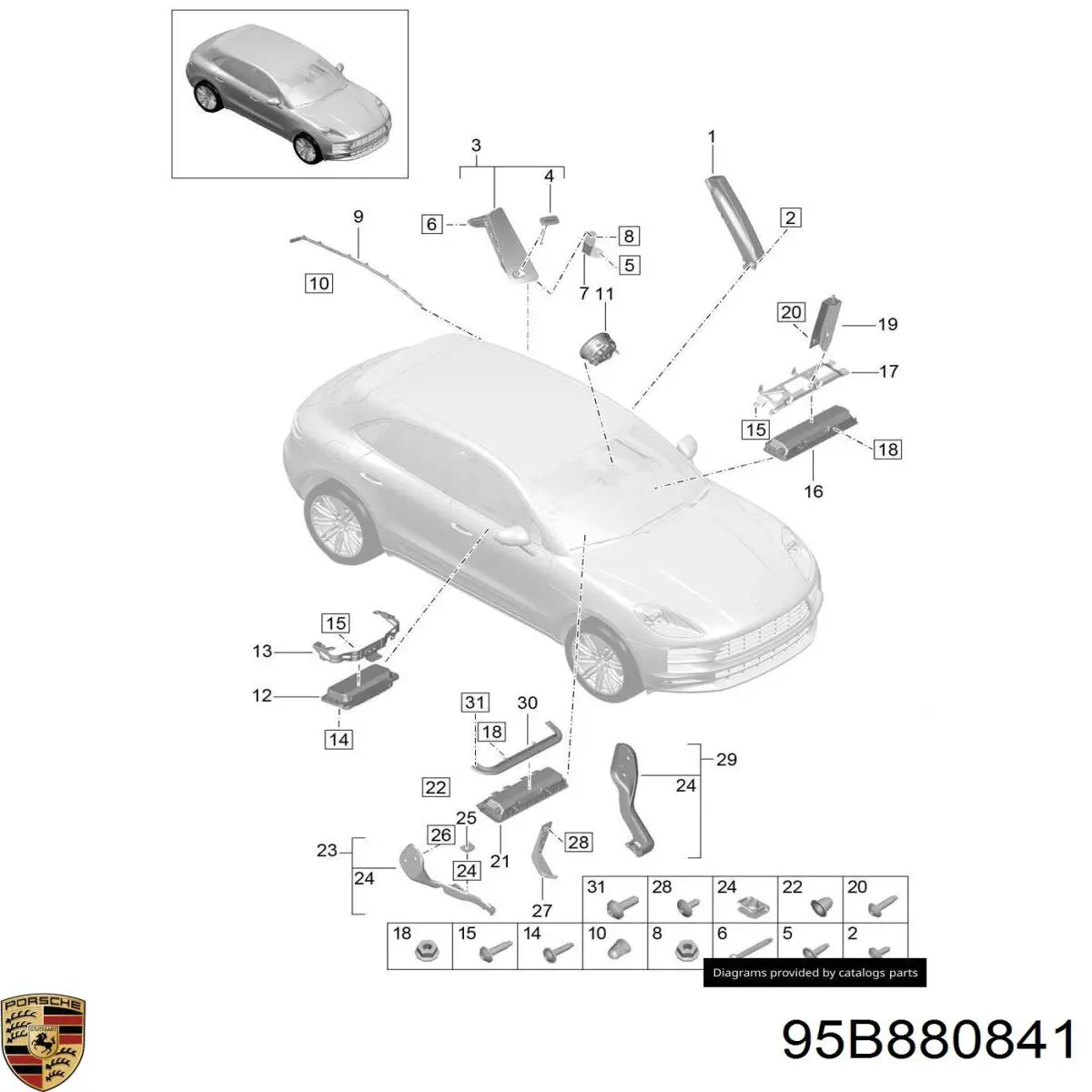 95B880841 Porsche Подушка Айрбег водія захисту колін