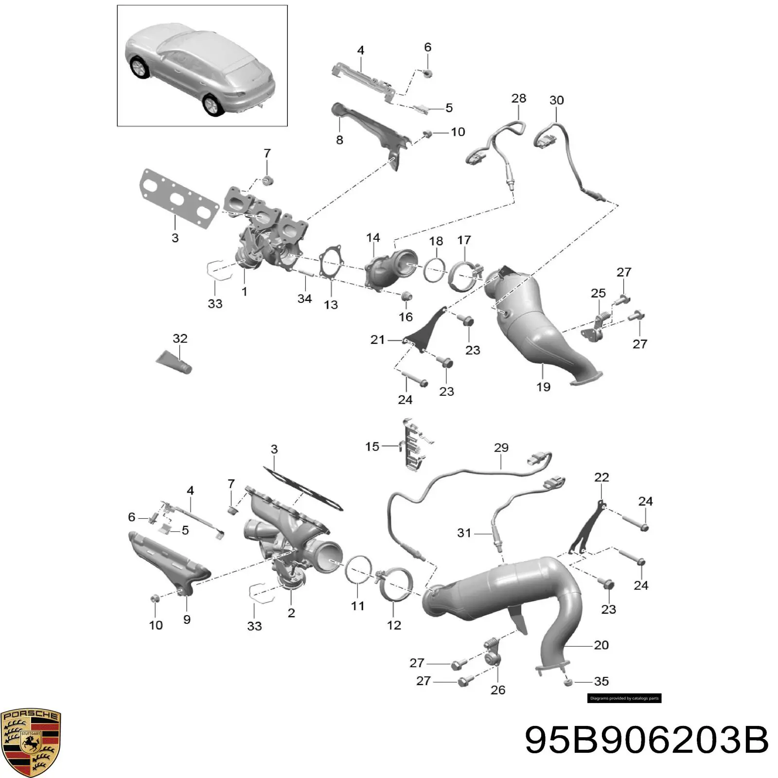95B906203B Porsche Лямбда-зонд, датчик кисню до каталізатора, правий