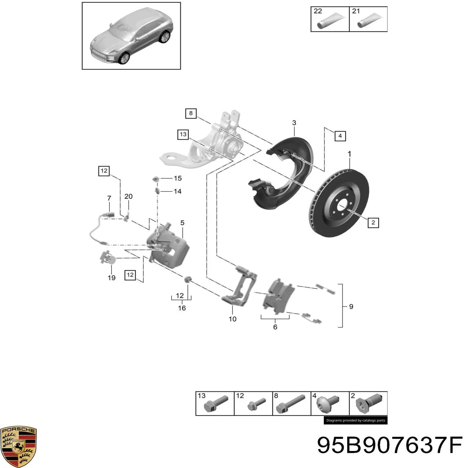 Купити 95B907637F Porsche Датчик зносу гальмівних колодок, задній