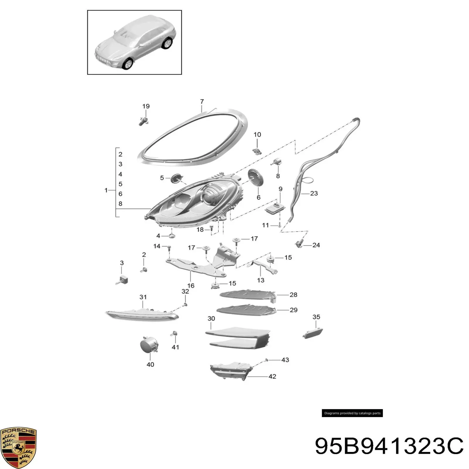 Ущільнювач фари правої Porsche 95B941323C ціна, від 43.51 USD
