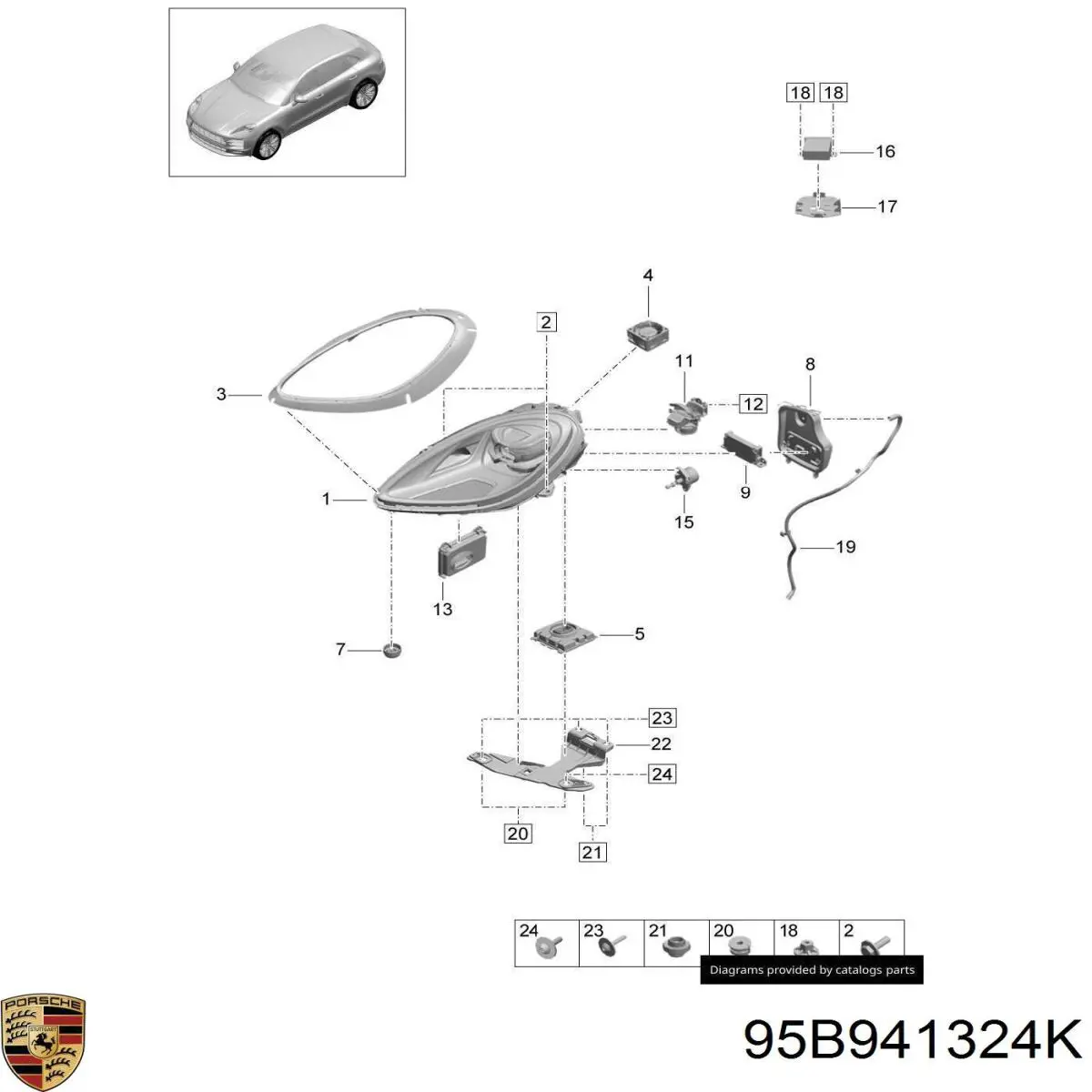Ущільнювач фари правої Porsche 95B941324K ціна, від 93.97 USD