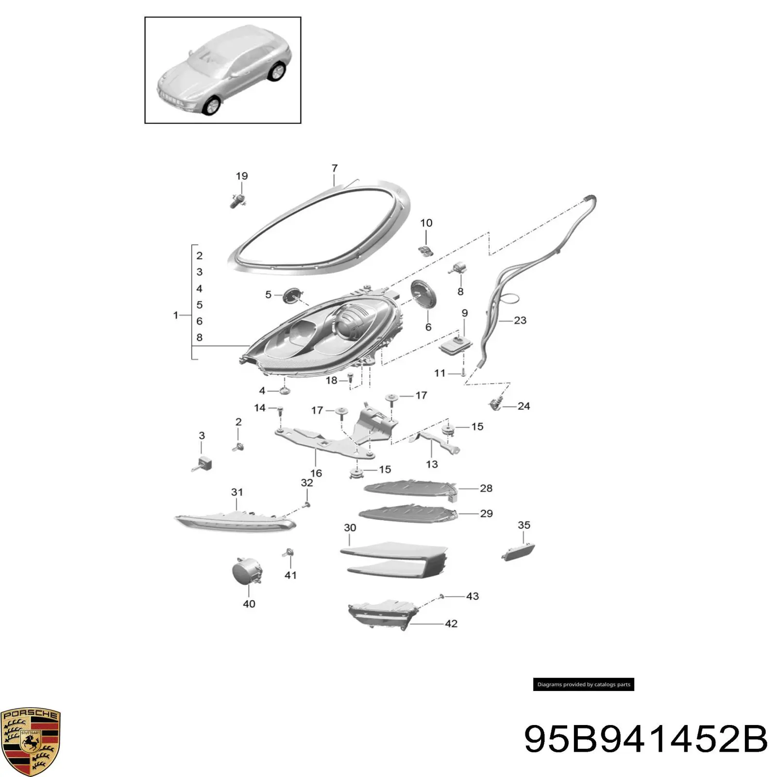 95B941058B Porsche Кронштейн-адаптер кріплення фари передньої, правої