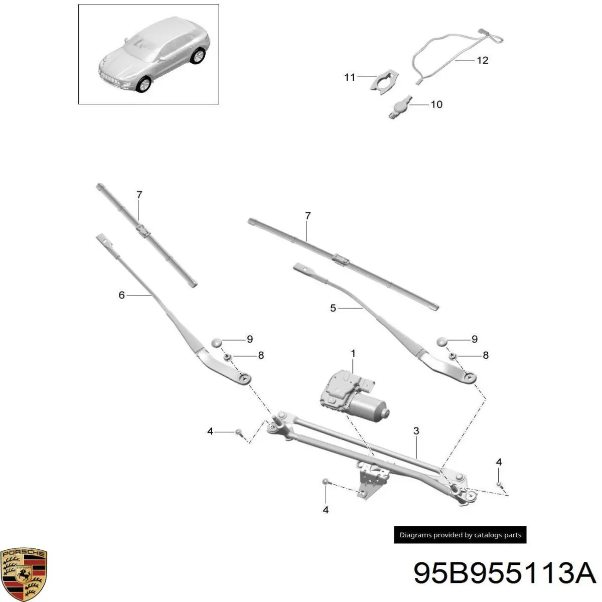 Двигун склоочисника лобового скла (трапеції) 95B955113B Porsche