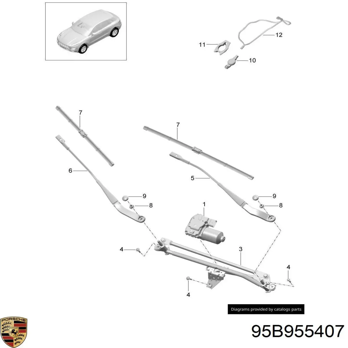 Важіль-поводок склоочисника лобового скла 95B955407 Porsche