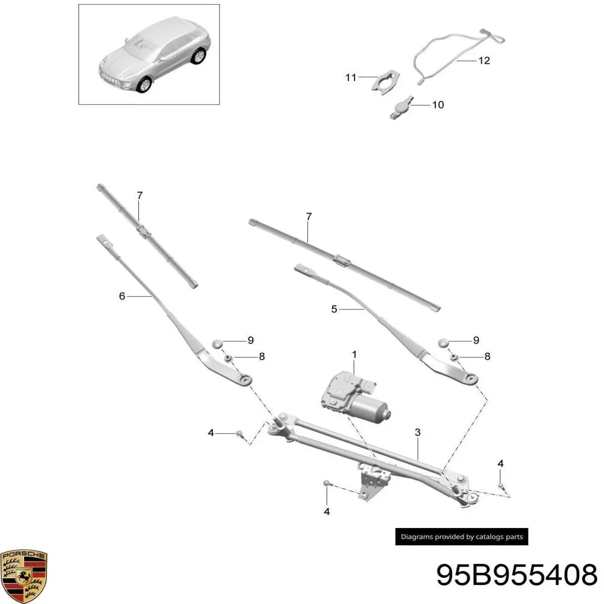 Важіль-поводок склоочисника лобового скла 95B955408 Porsche