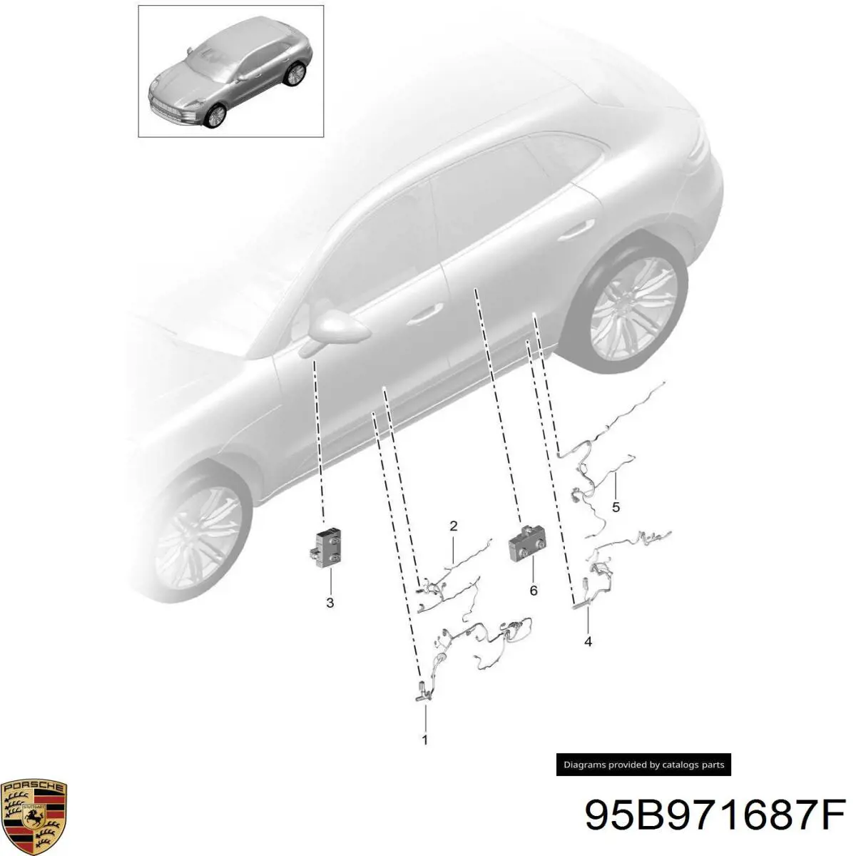 Купити 95B971687F Porsche Джгут проводів задніх дверей