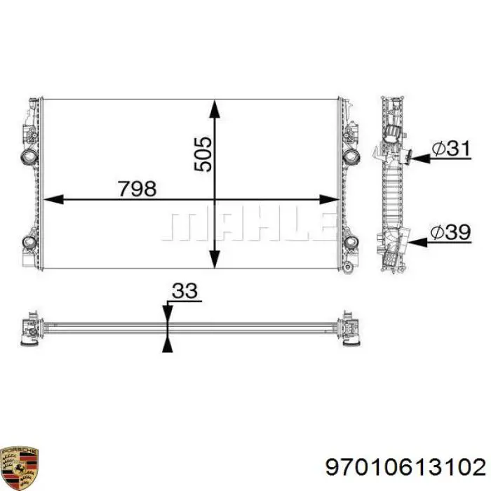 Радіатор охолодження двигуна 97010613102 Porsche