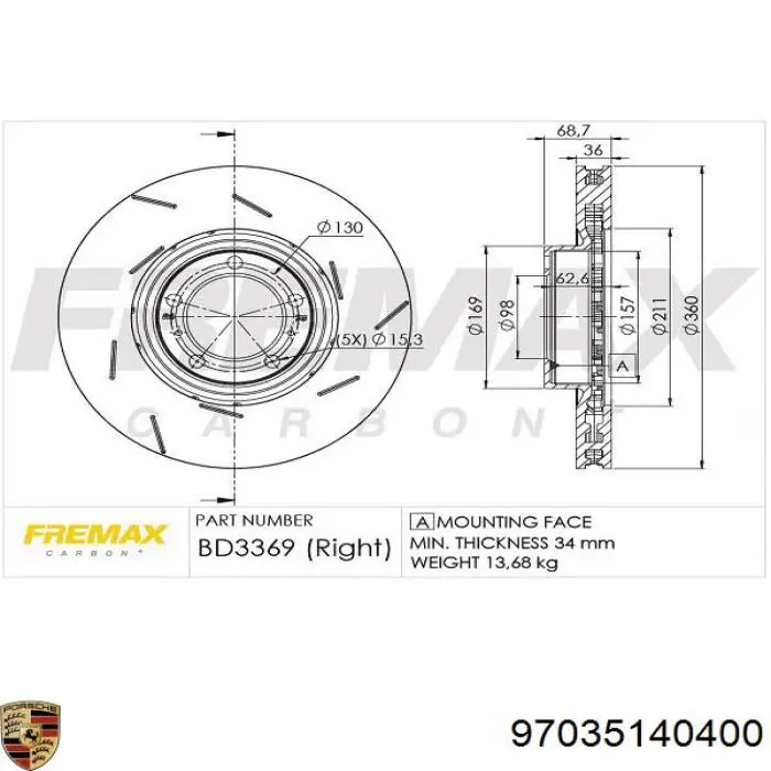 97035140400 Porsche Гальмо дискове переднє