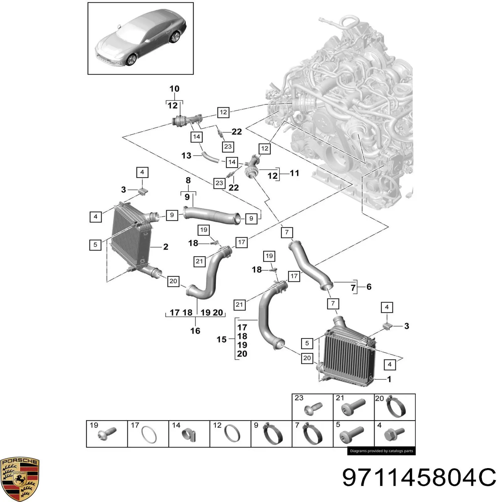 Система охолодження наддувочного повітря Porsche 971145804C ціна, від 202.81 USD