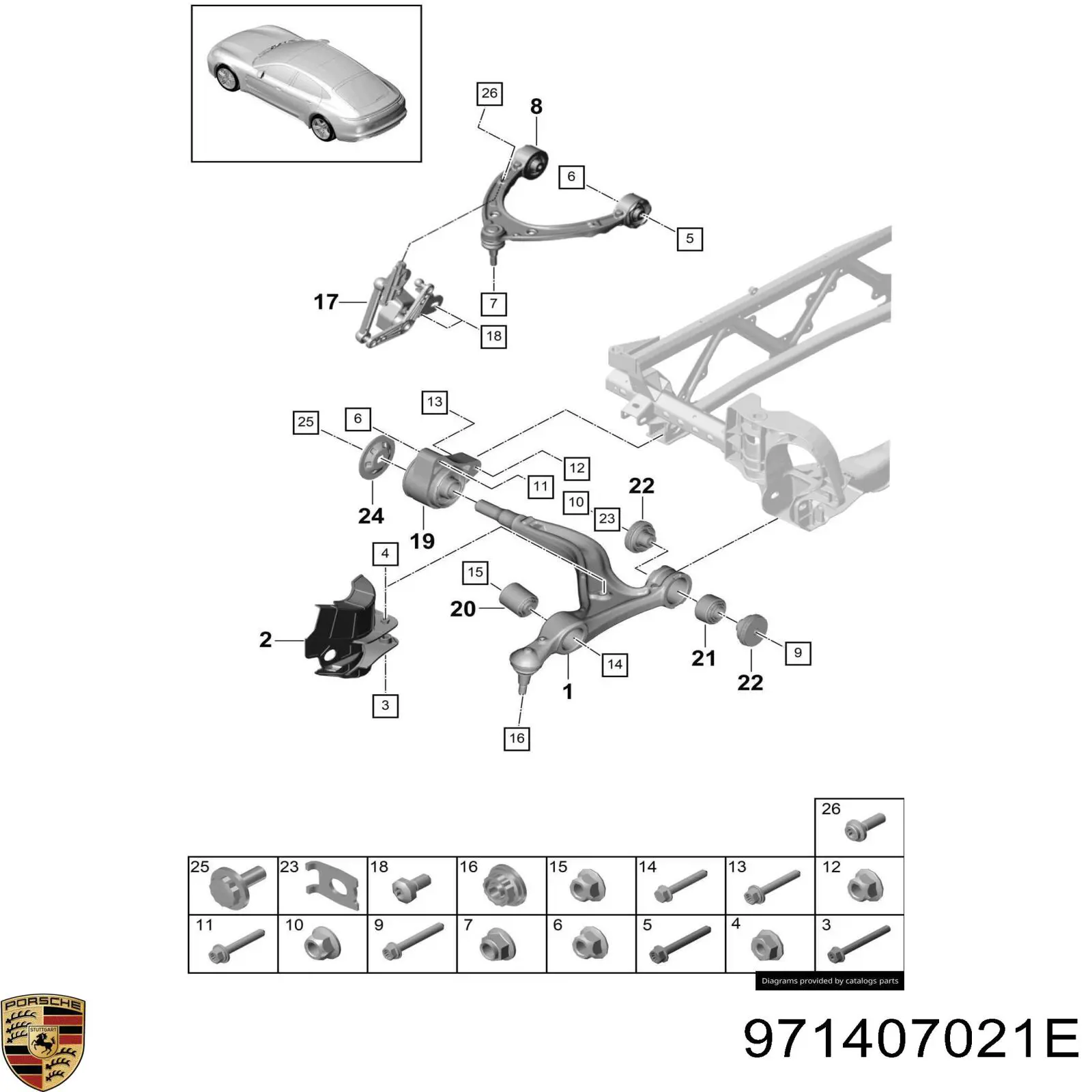 Важіль передньої підвіски верхній, лівий/правий 971407021E Porsche