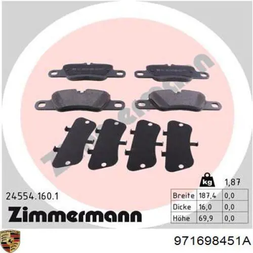 Задні гальмівні колодки Porsche 971698451A ціна, від 456.07 USD