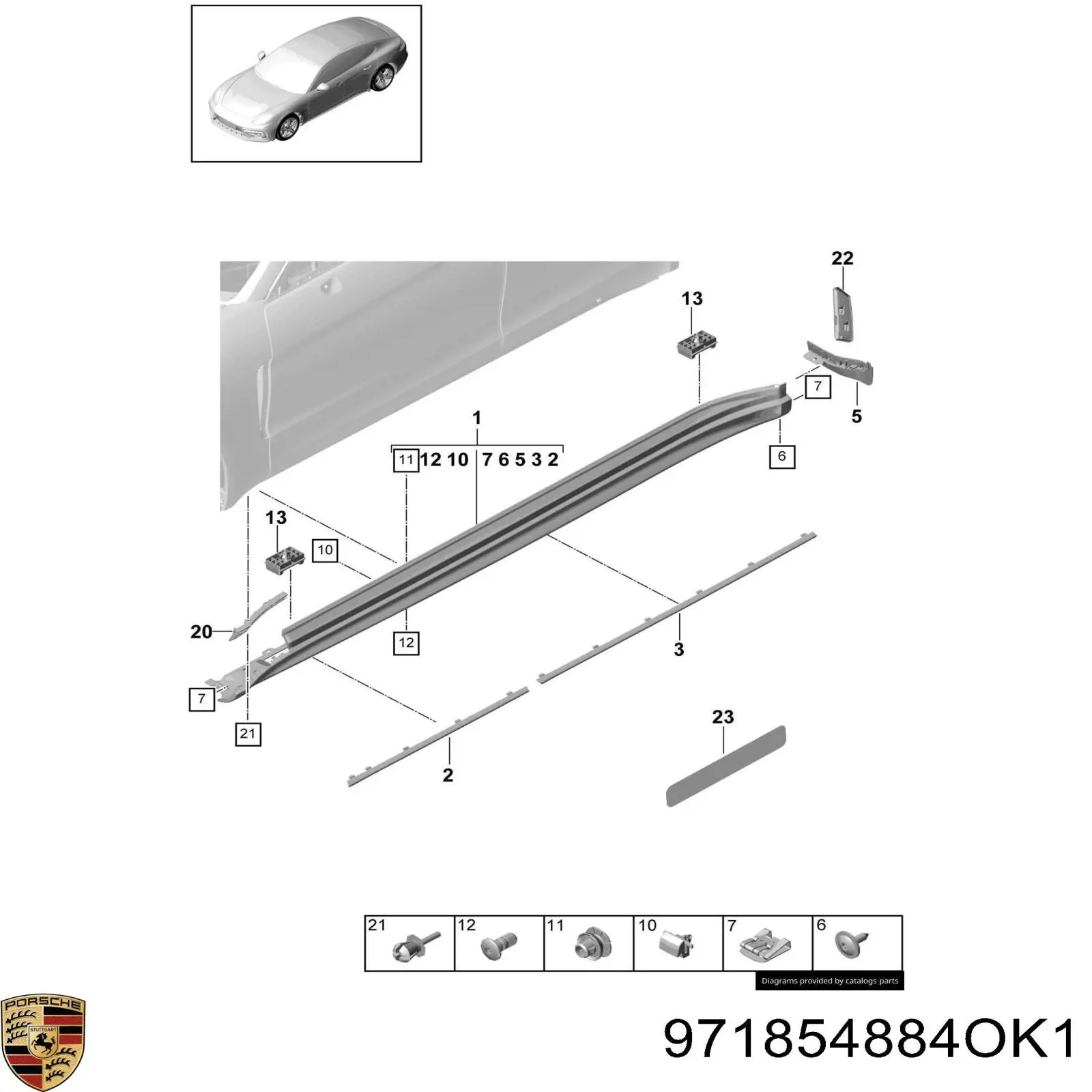 971854884OK1 Porsche Накладка зовнішня (молдинг) порога, правий
