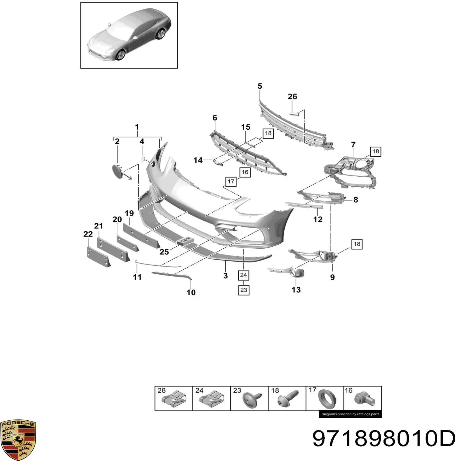 971898010D Porsche Бампер передній в зборі