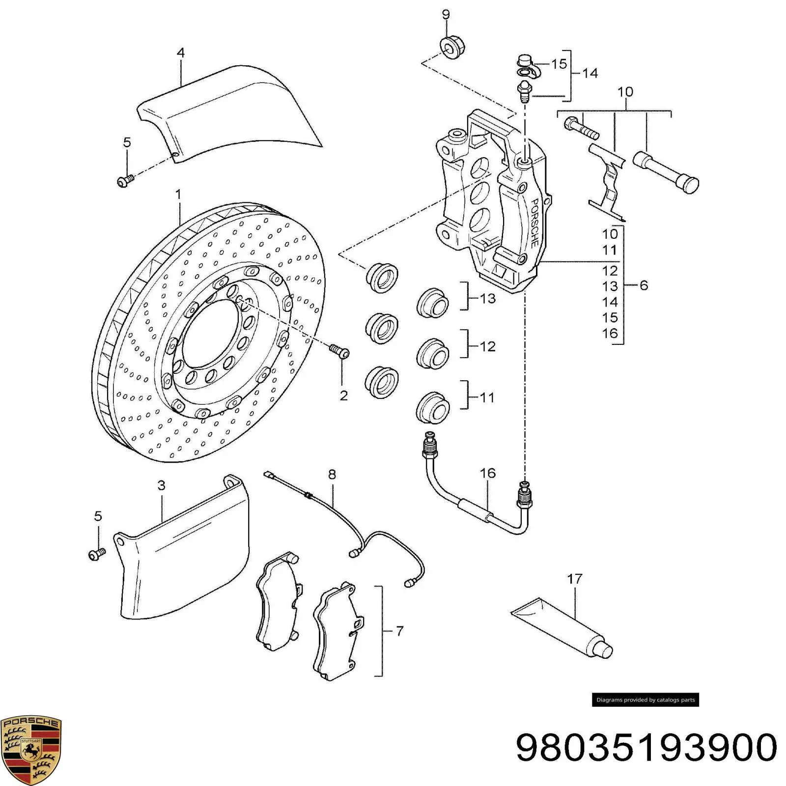 Колодки гальмівні передні, дискові 98035193900 Porsche