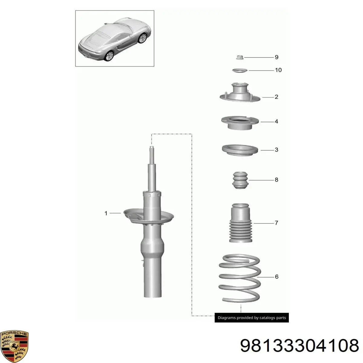 Амортизатор задній Porsche 98133304108 ціна, від 314.57 USD