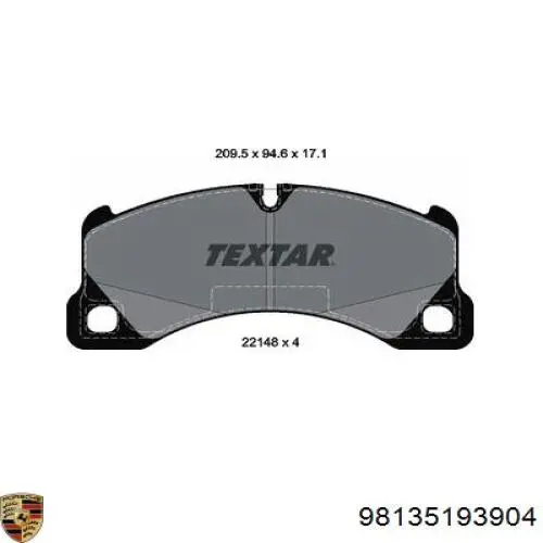 Передні тормозні колодки 98135193904 Porsche