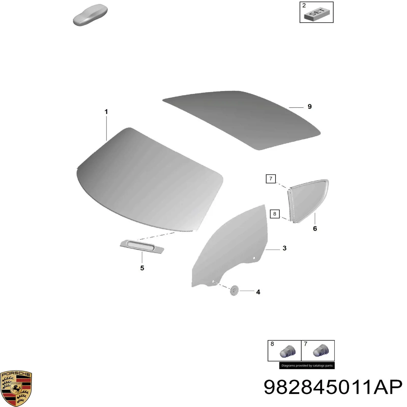 982845011AP Porsche Автомобільне скло