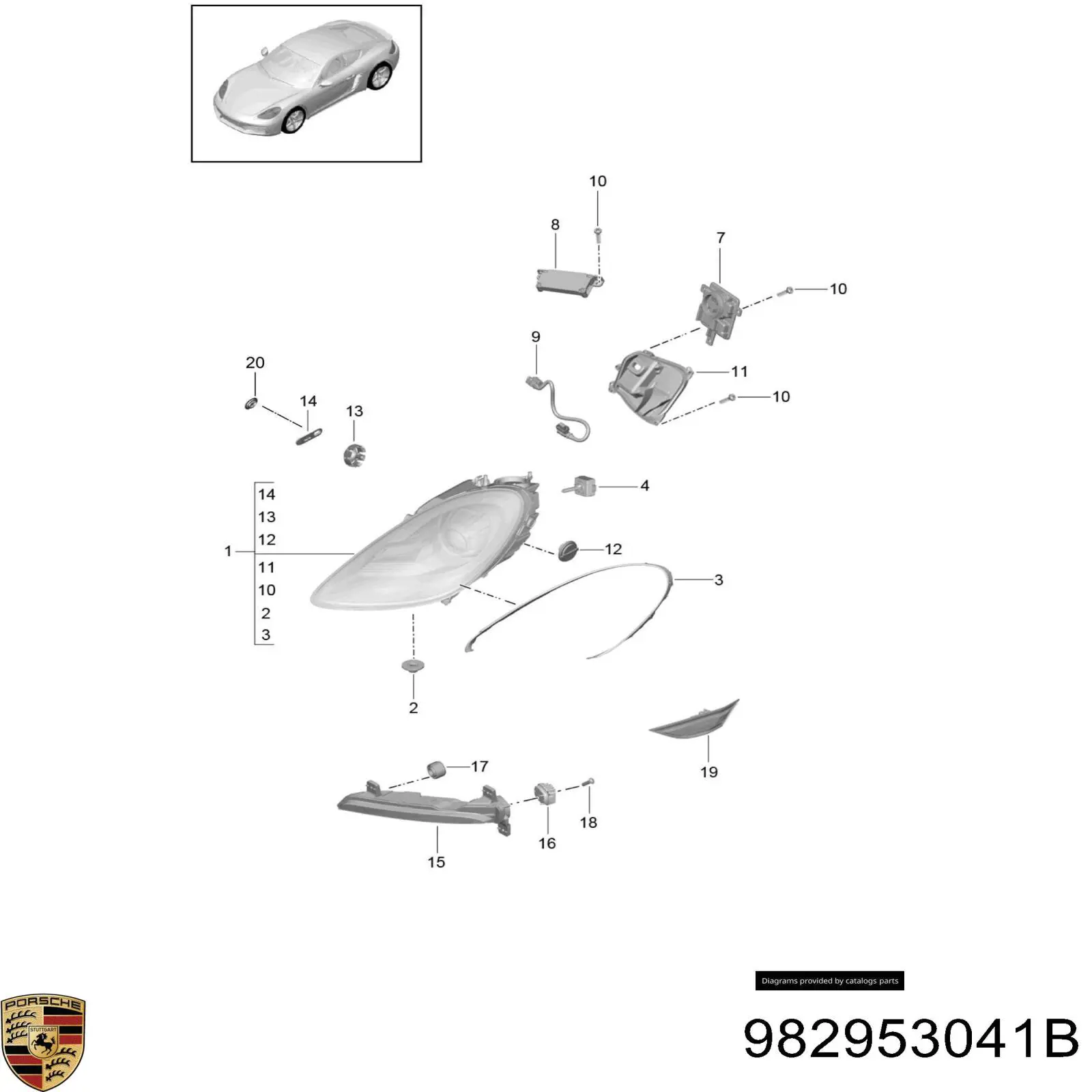 982953041B Porsche Лівий покажчик повороту