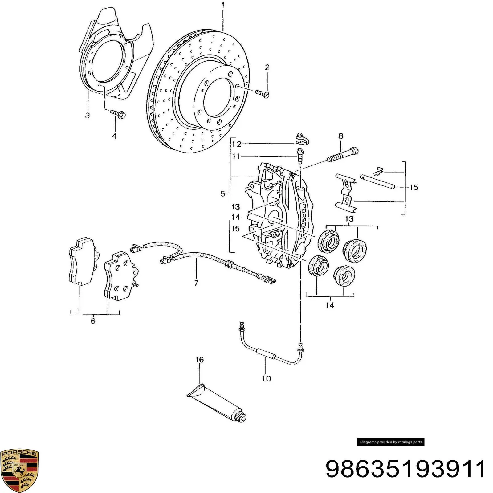 Колодки гальмівні передні, дискові 98635193911 Porsche