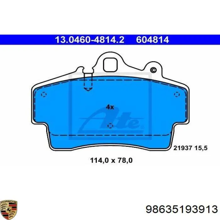 Колодки гальмівні передні, дискові 98635193913 Porsche