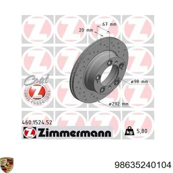 Задні дискові гальма Porsche 98635240104 ціна, від 104.30 USD