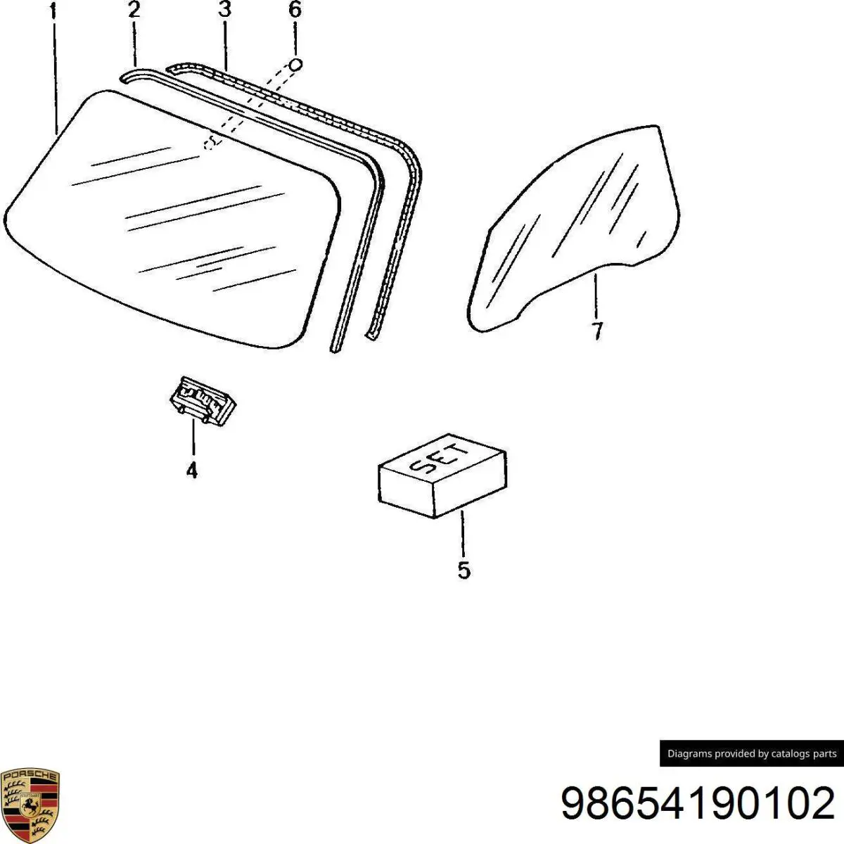 98654190102 Porsche Автомобільне скло