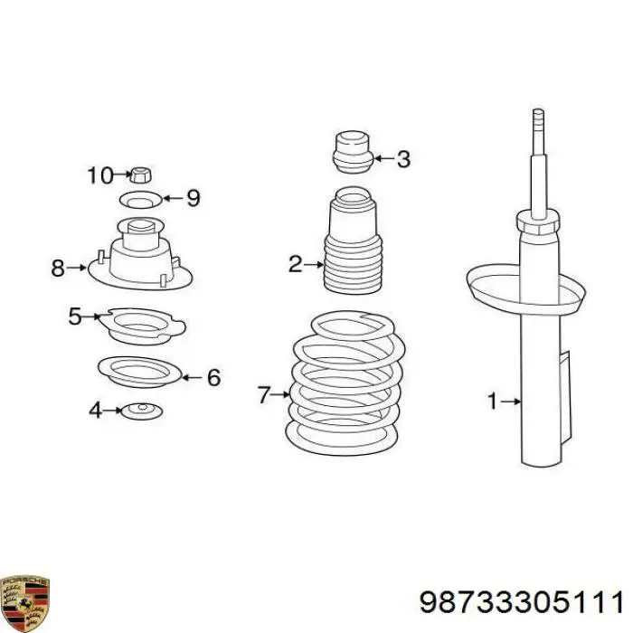 Купити 98733305111 Porsche Стійка амортизатора задня
