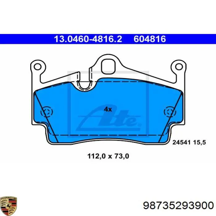 98735293900 Porsche Колодки гальмівні задні, дискові