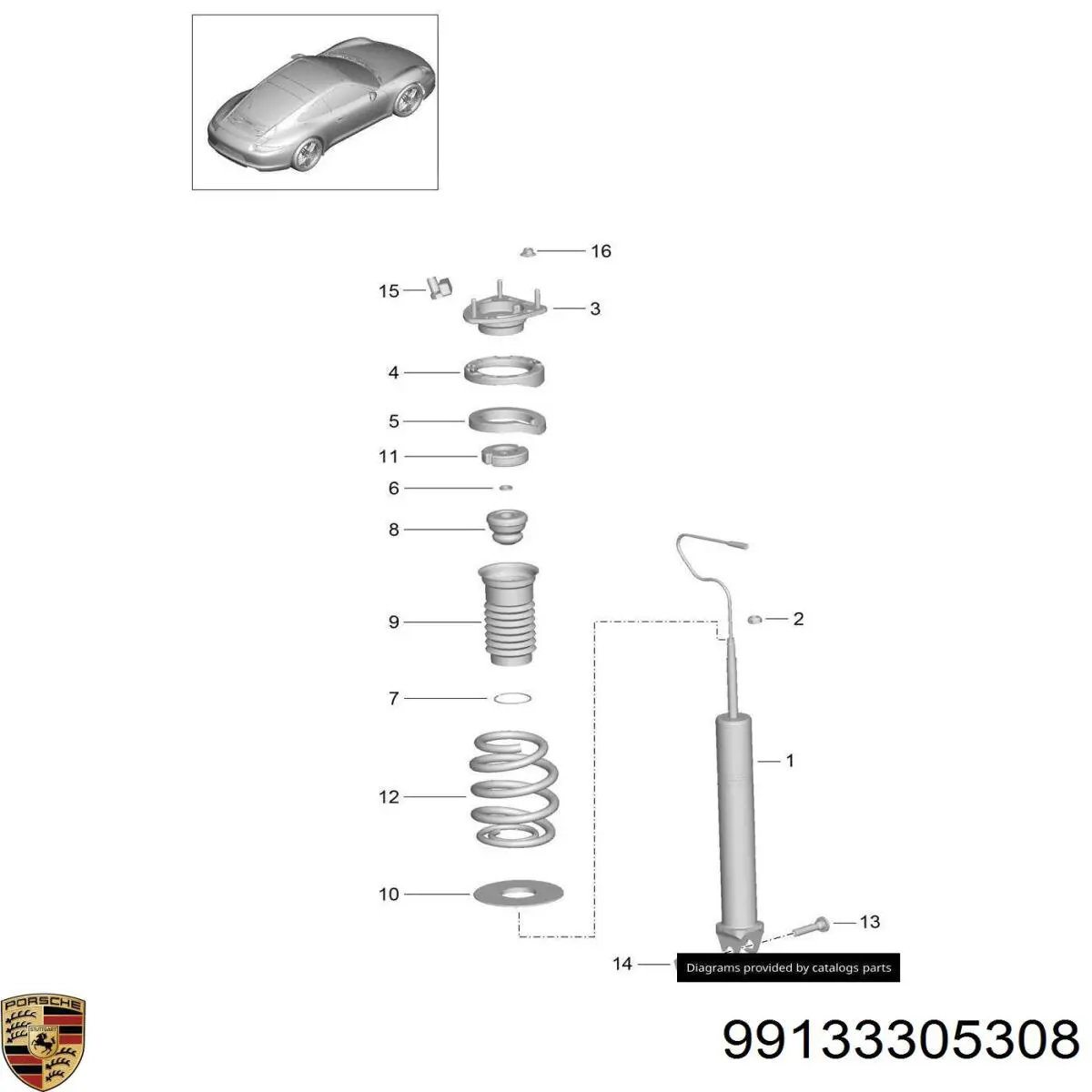 Амортизатор задній 99133305308 Porsche